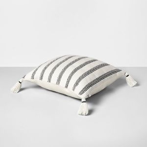 Hearth & Hand Accents - Hearth & Hand black stripe square pillow tassels Hearth & Hand Accents - Hearth & Hand black stripe square pillow tassels